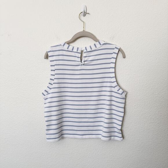 [Anthropologie] Maeve White Blue Striped Seashell Graphic Cropped Tank Top Sz XL - Picture 4 of 12